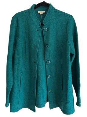 Appleseed’s Teal Wool Jacket Mandarin Collar Button Front Medium